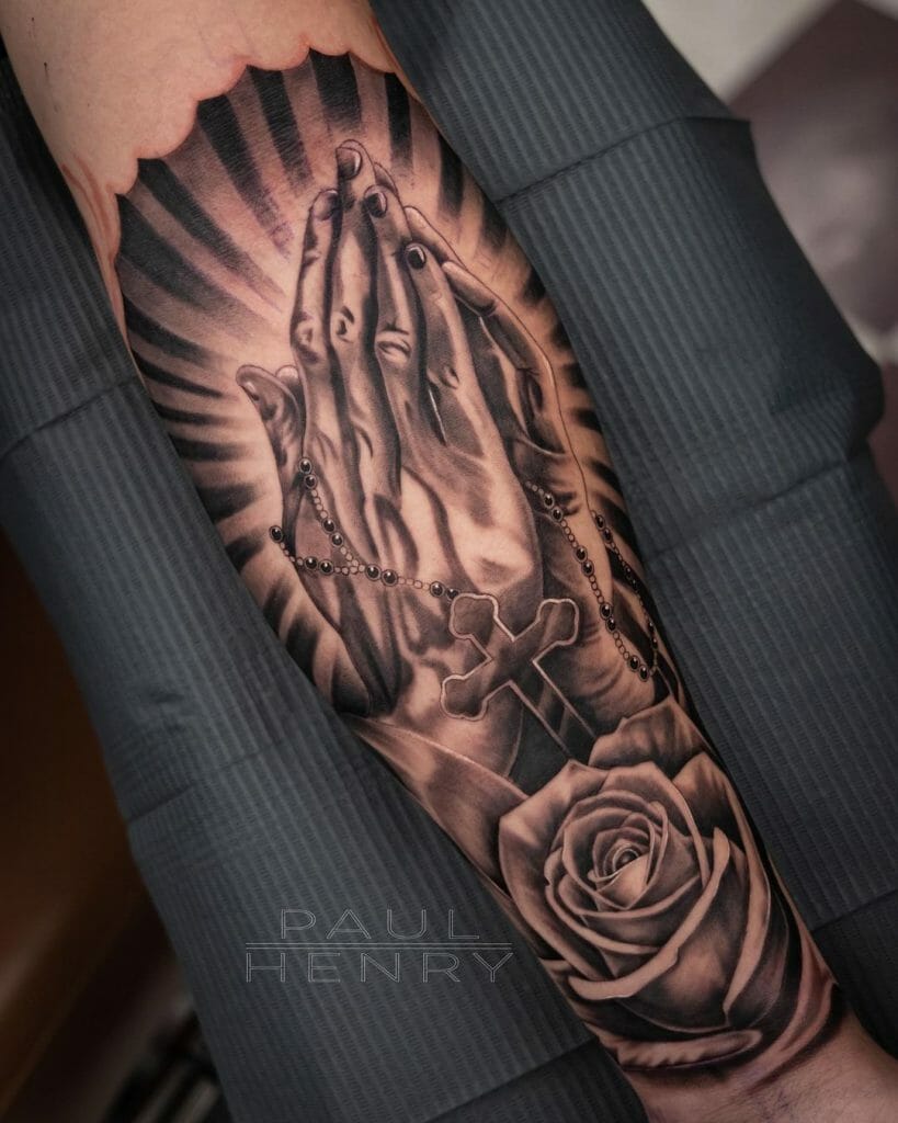 Praying Hands with Rosary Tattoo