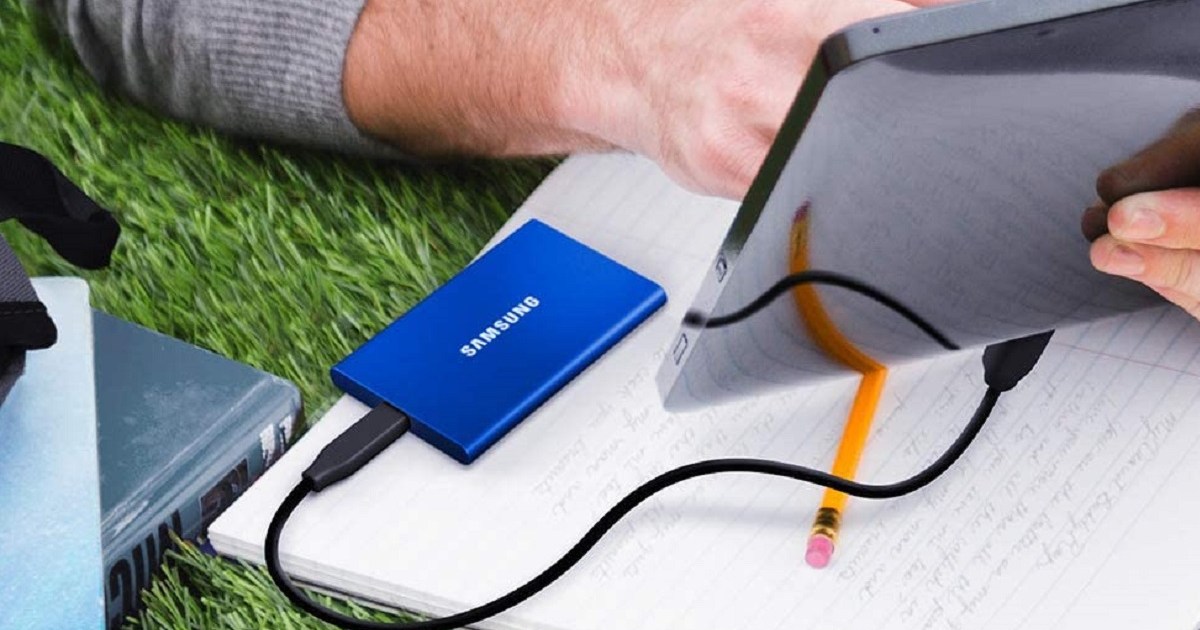 Samsung T7 Portable SSD outdoors