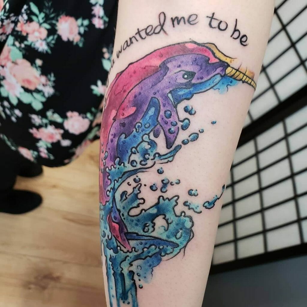 Self-Love Bi Pride Watercolor Unicorn Tattoo