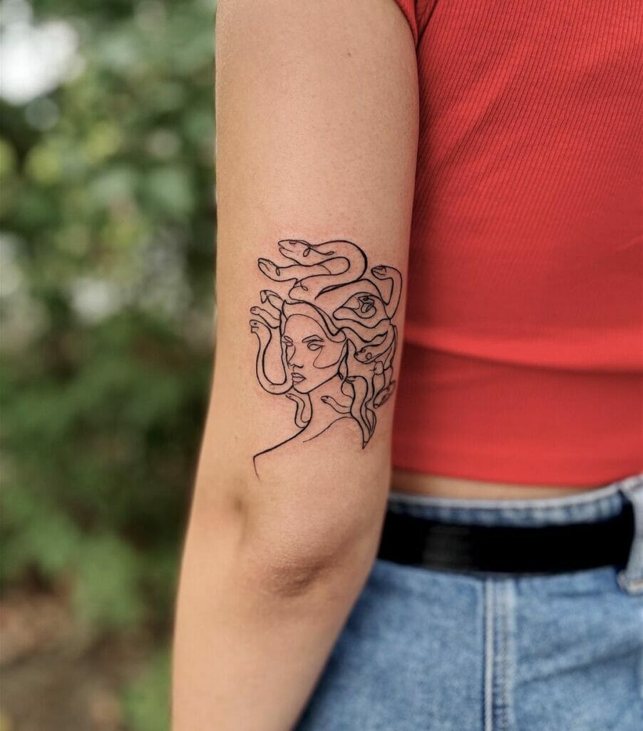 Single Lined Black Medusa Tattoo Design