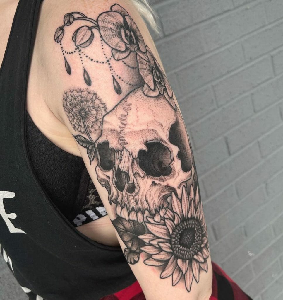 Skull and Dandelion Tattoo