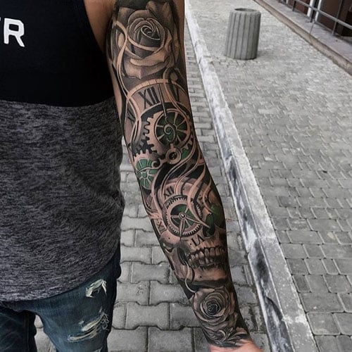 masculine mens floral tattoo sleeve