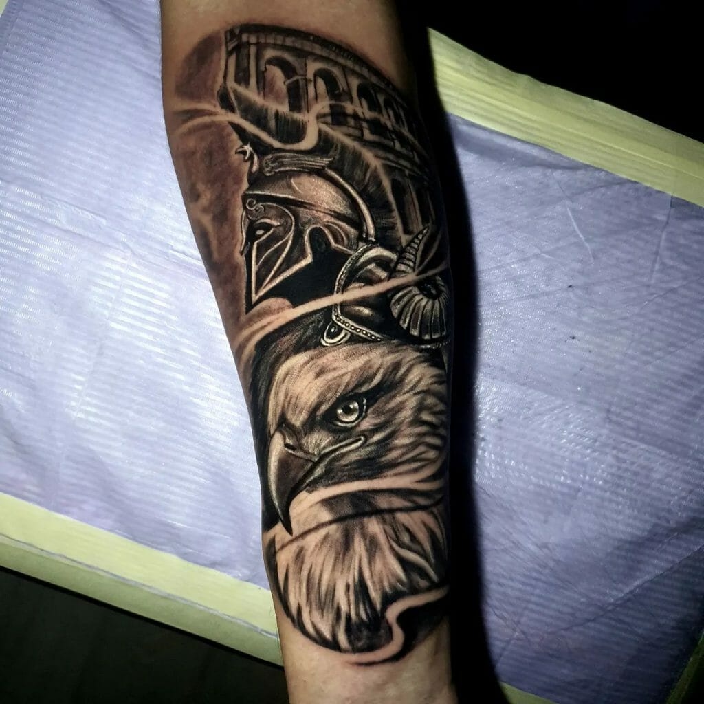 Spartan Warrior In Battle Tattoo