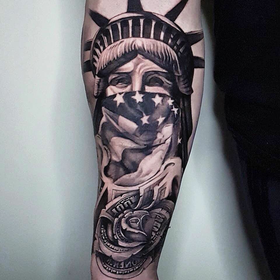 Statue Of Liberty American Flag Tattoo