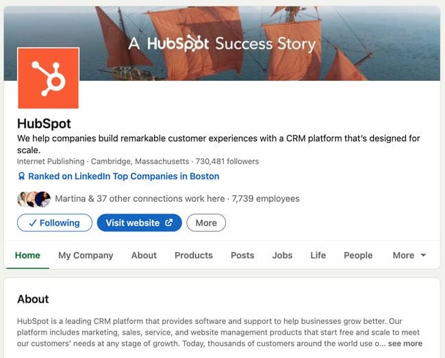 hubspot linkedin page design and layout