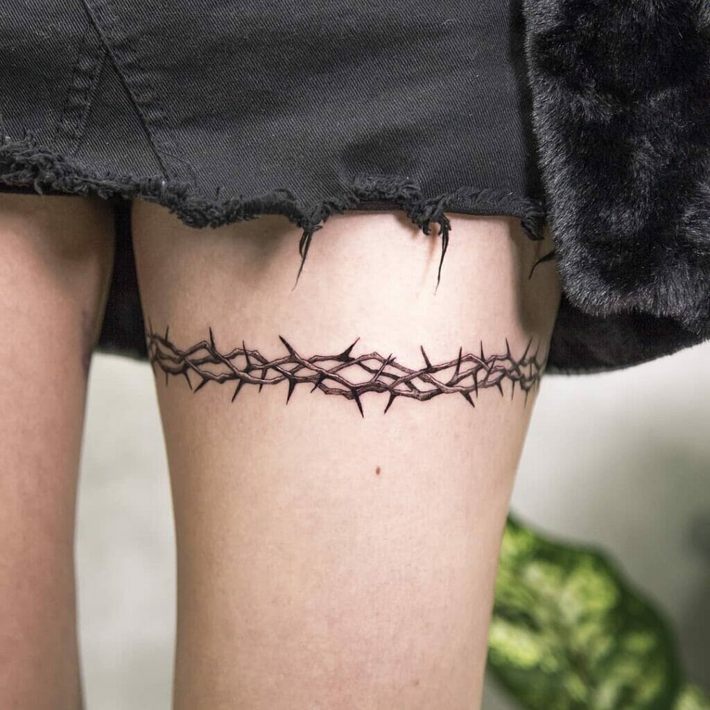 Thorny Vines Leg Classic Band Tattoo