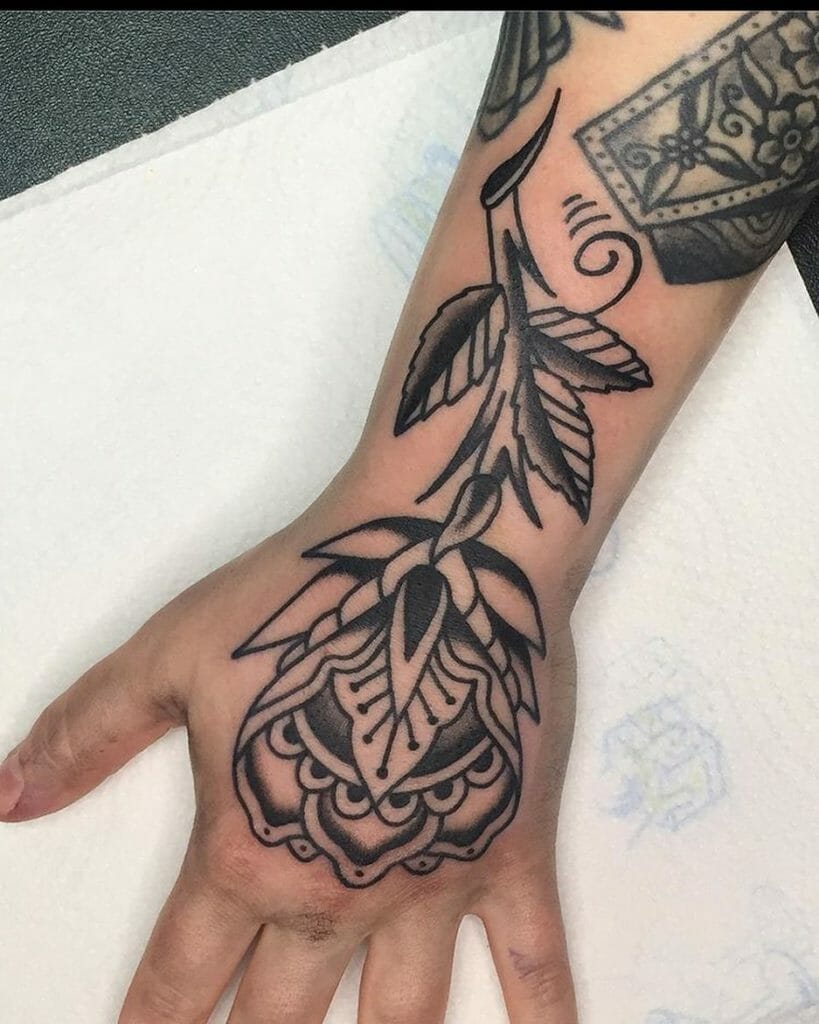 Ornamental Blackwork Hand Tattoo