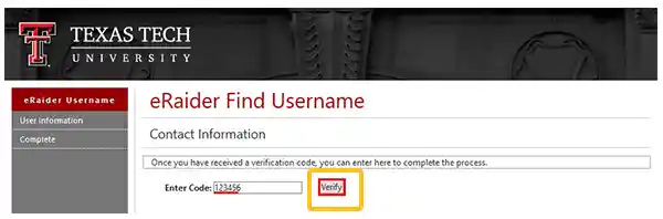 Type in verification code and click on Verify