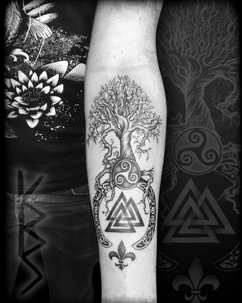 Tatuaje De Valknut Y Yggdrasil