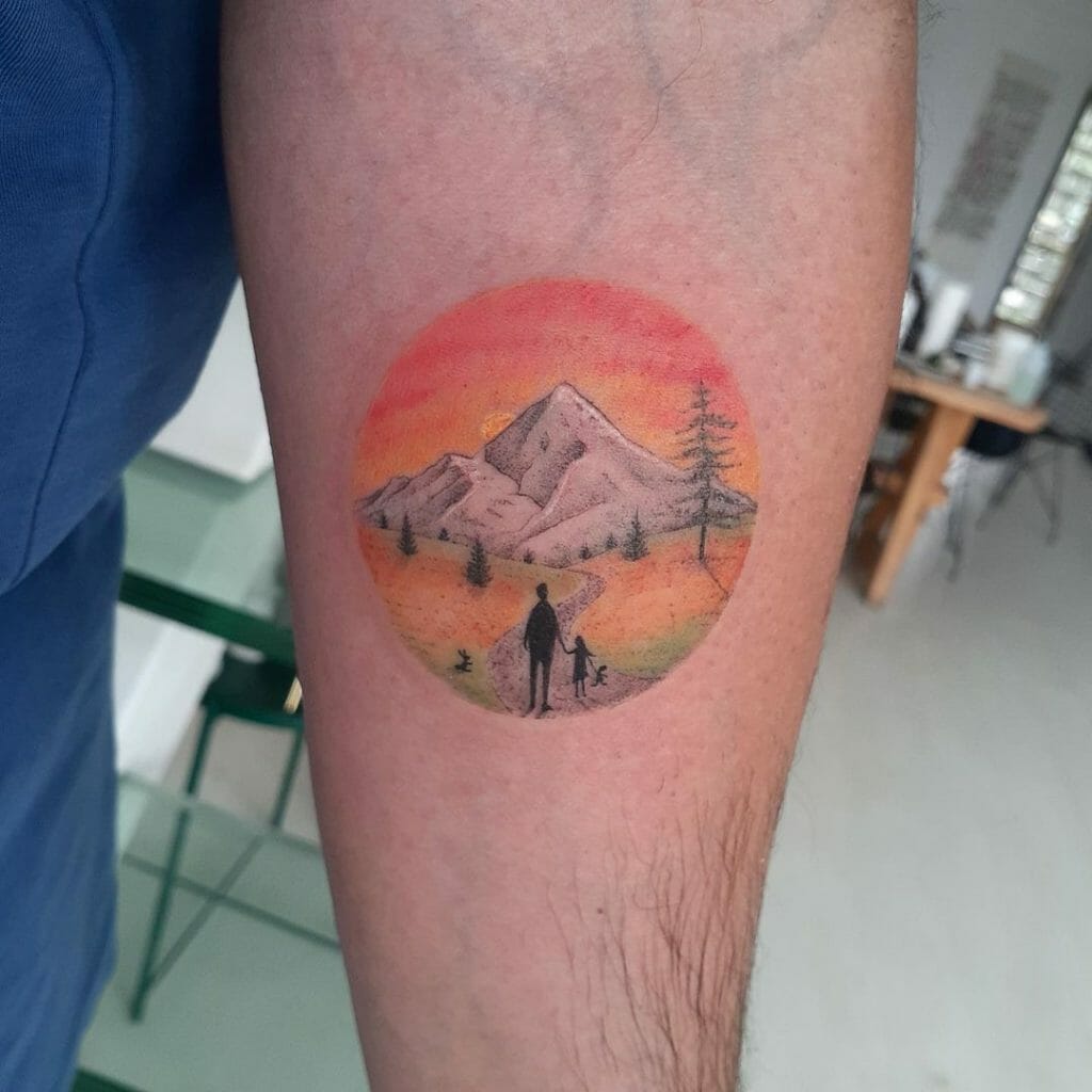 Father-Daughter Mountain Landscape Tattoo.