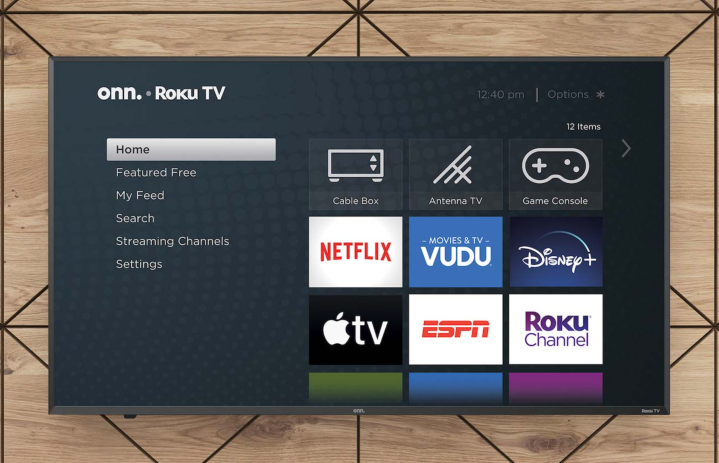 ONN.  A 50-inch 4K Roku TV hangs on one wall.