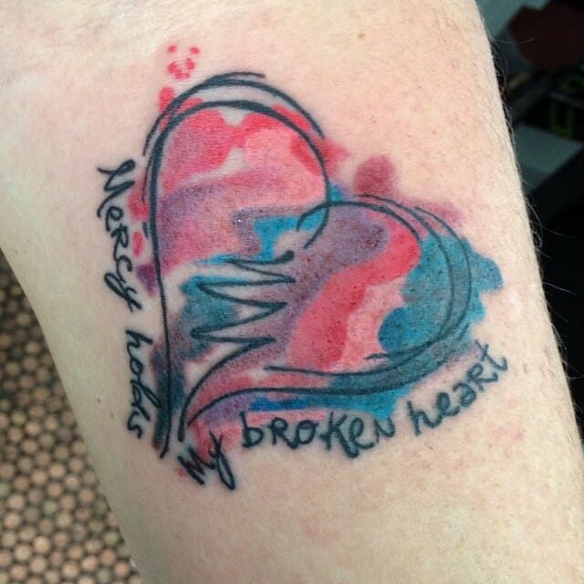 Watercolor Broken Heart Tattoos