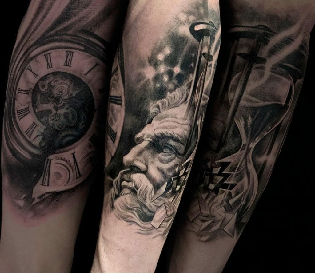 Zeus Sand Clock Tattoo