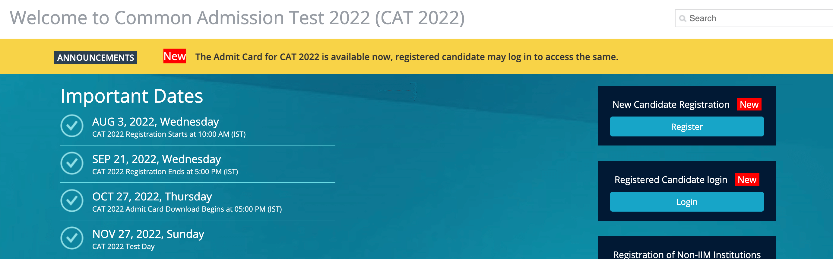 CAT Admit Card 2022