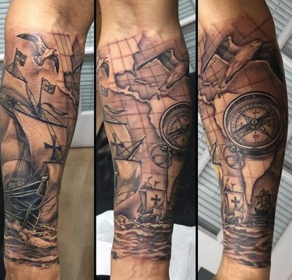 clock and compass tattoo