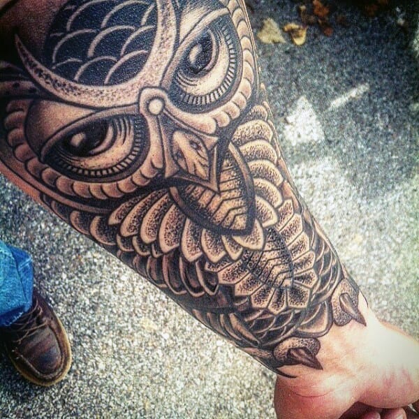 Forearm Sleeve Owl Tattoo