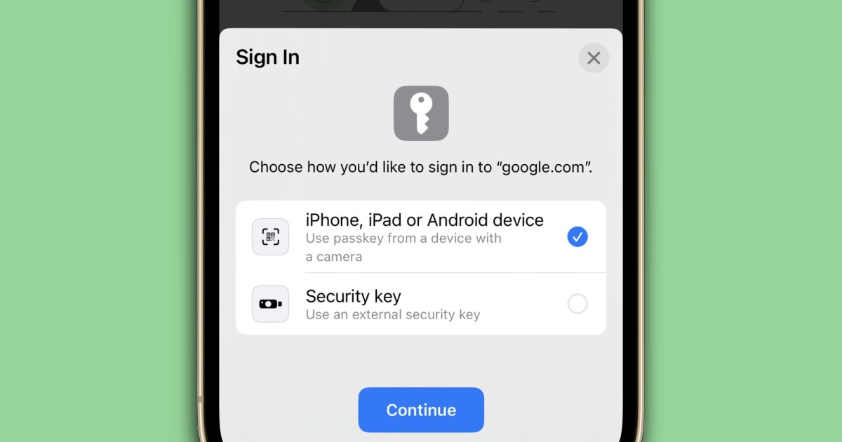 google passkey iphone sign in prompt