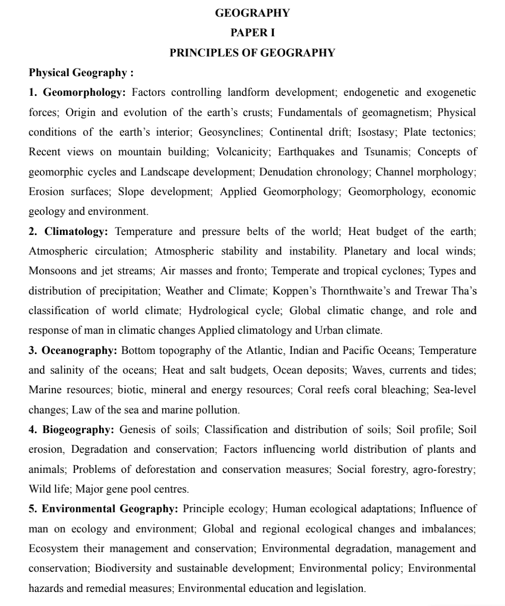 UPSC Geography Syllabus - Paper 1