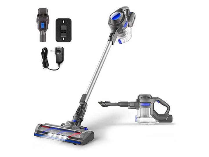 Musou 4-in-1 Cordless Stick Vacuum and Accessories on white background.