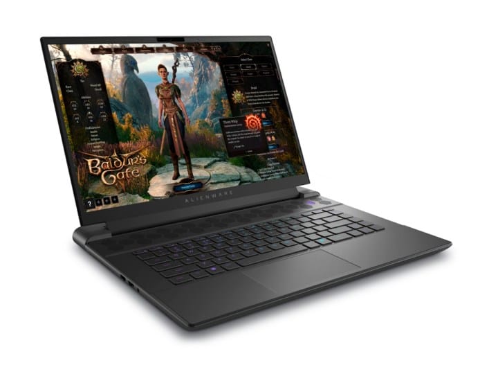 Alienware M16 gaming laptop with Baldur's Gate 3 on screen.