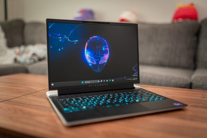 Alienware x14 R2 gaming laptop on desk.