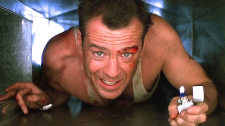 Bruce Willis crawling in through a vent "die Hard."