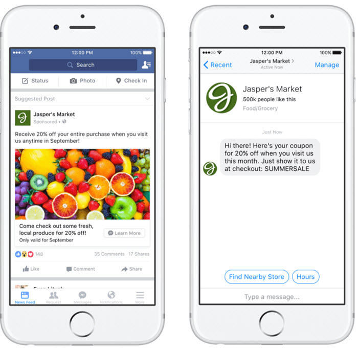 Online advertising for business: Facebook Messenger ad by Jasper's Market