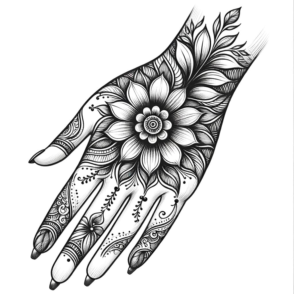 Simple Backhand Mehndi with Big Flower