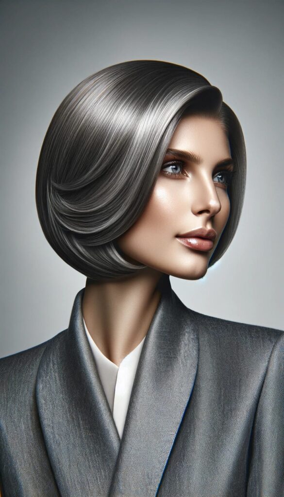 smooth gray hairstyle featuring seamless layers