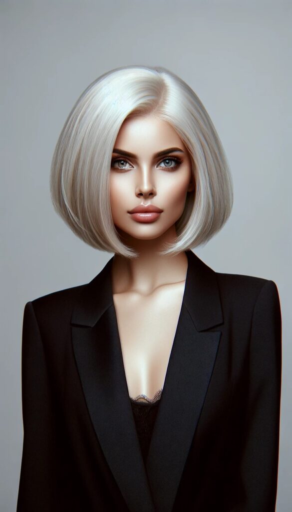 white blonde medium bob haircut