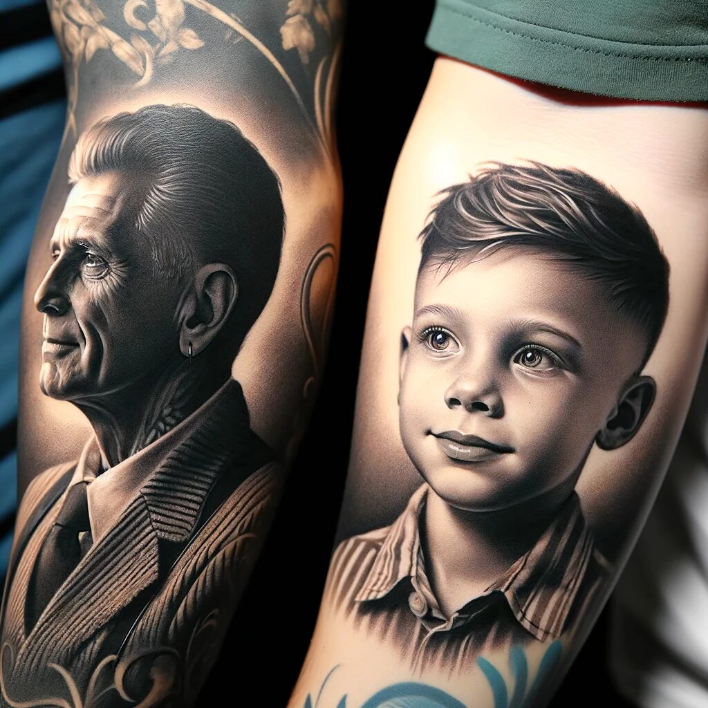 father-son portrait tattoo design