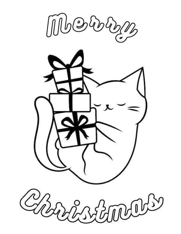 Cute Christmas cat coloring page