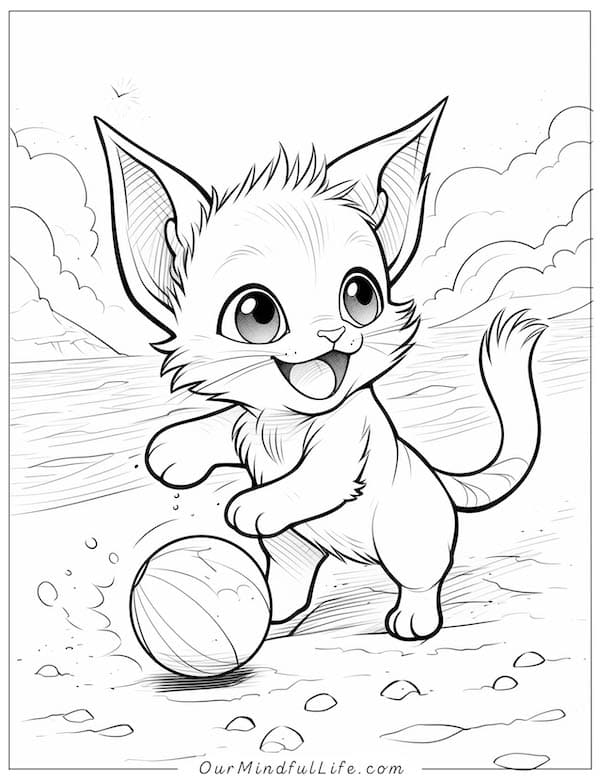 Baby cat playing beach ball