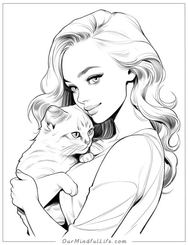 Barbie and cat coloring page