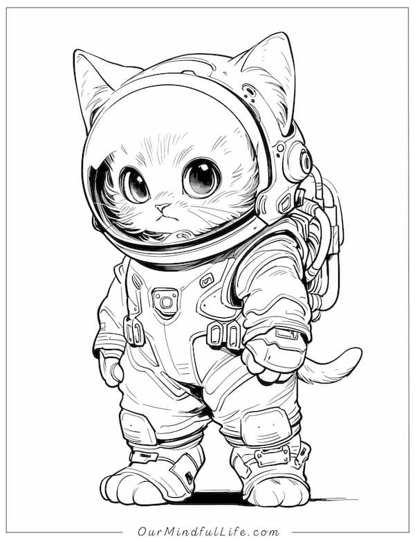 Cat astronaut coloring page