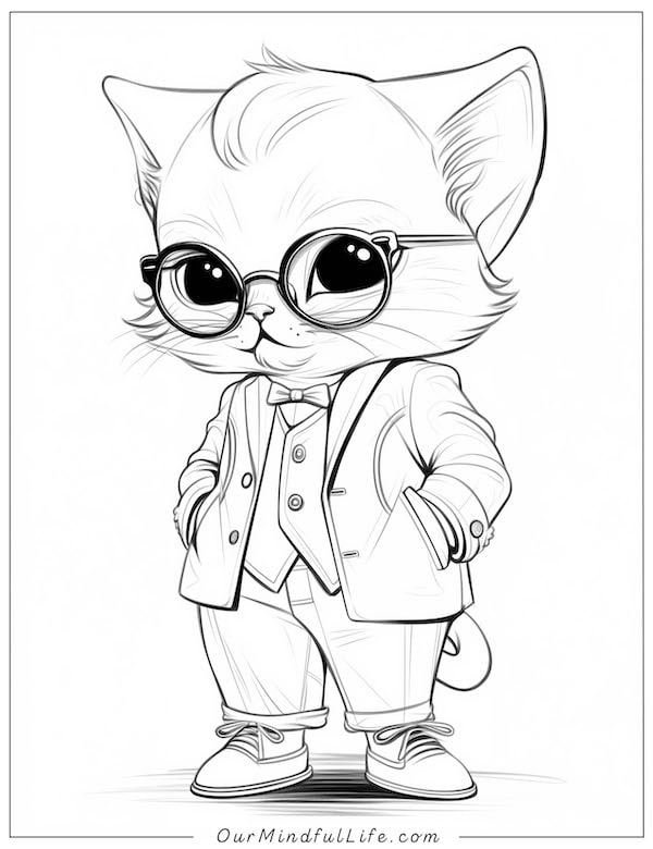 Cat in suit coloring page