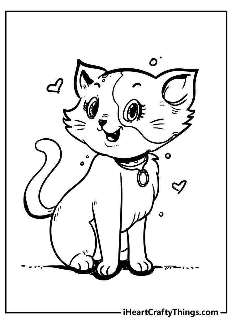 Simple Coloring Sheet of a cat smiling