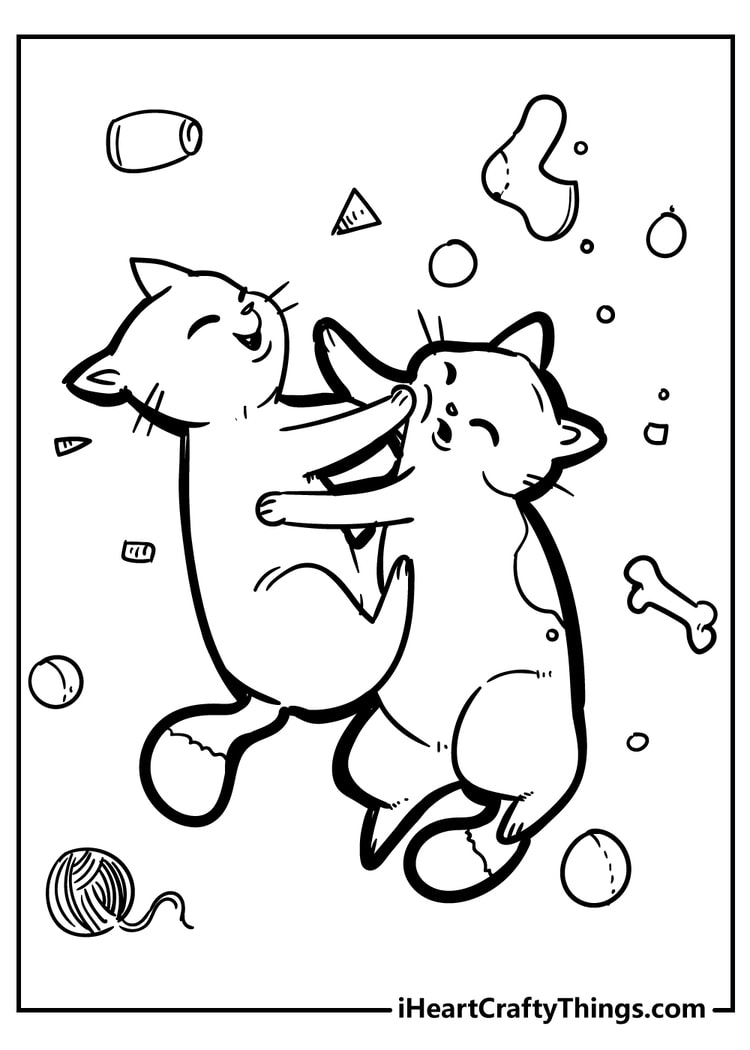 two cats playing coloring page