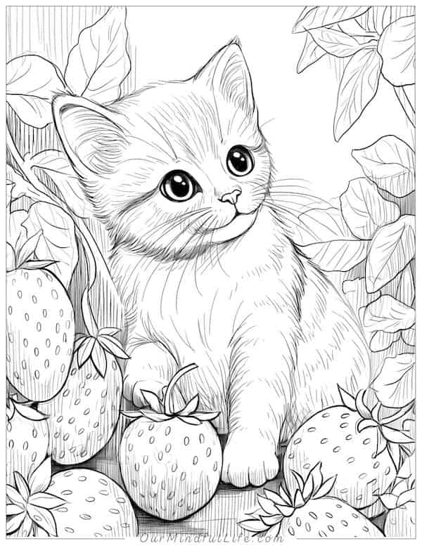 Cute cat in a strawberry field