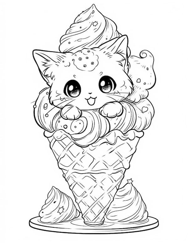 Cute ice cream cat coloring page