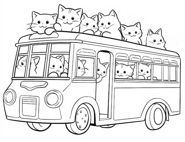 Cute school bus for cats coloring page