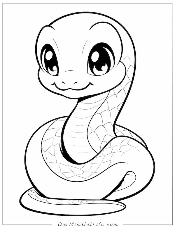 Cute simple snake coloring page for kids