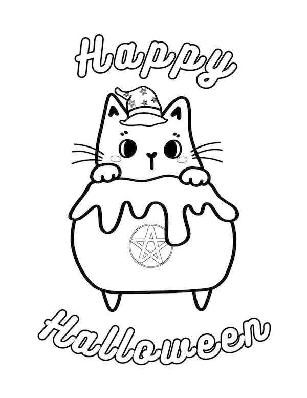 Happy Halloween - cat coloring pages for kids