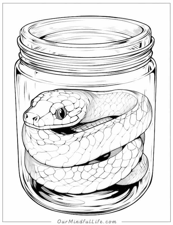 Little snake in a jar coloring page