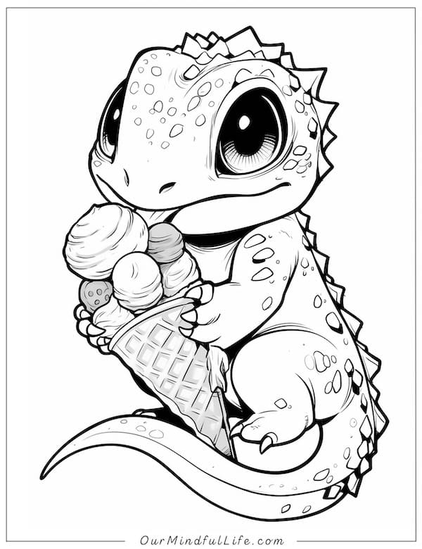 Lizard eating ice cream coloring page