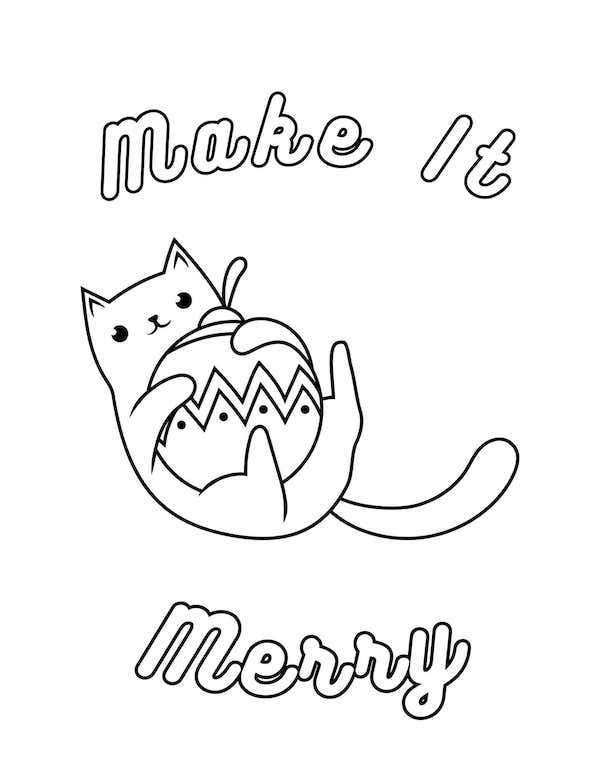 Make it merry -cat coloring page for Christmas