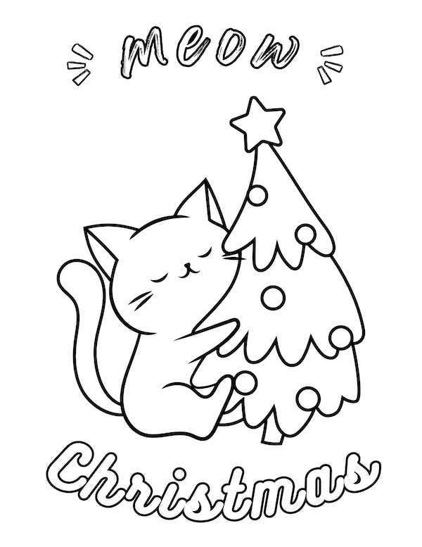 Meow Christmas coloring page