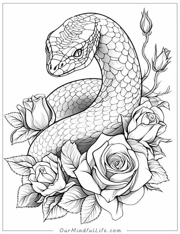 Roses and snake coloring page