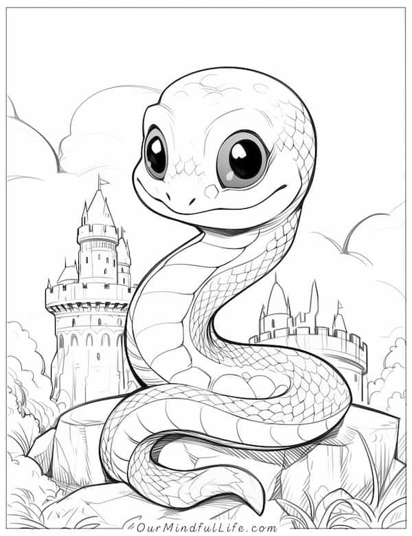 Snake and its tiny castle coloring page