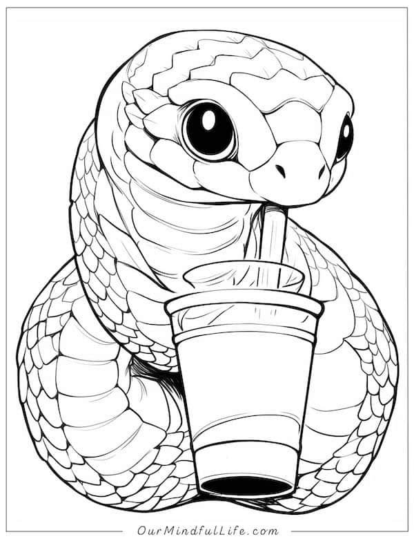 Snake drinking coffee coloring page